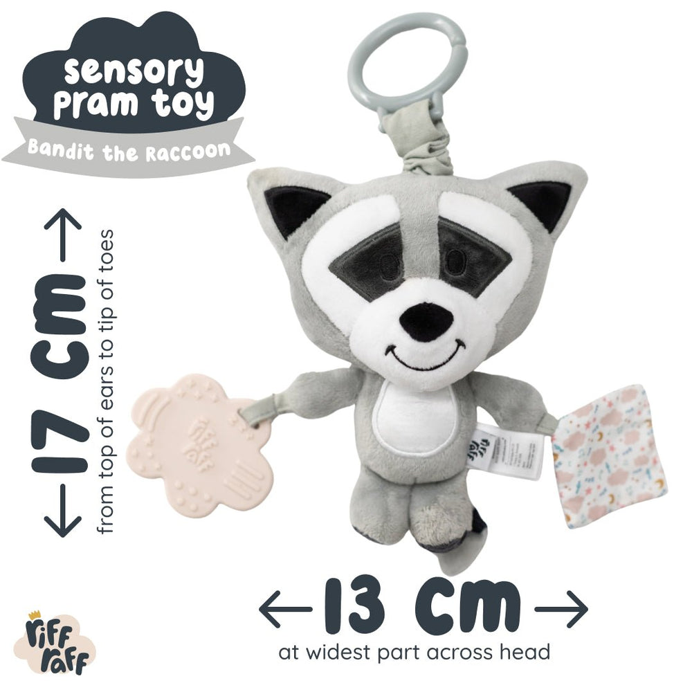 Sensory Pram Toy - Bandit The Raccoon – Riff Raff Baby AU
