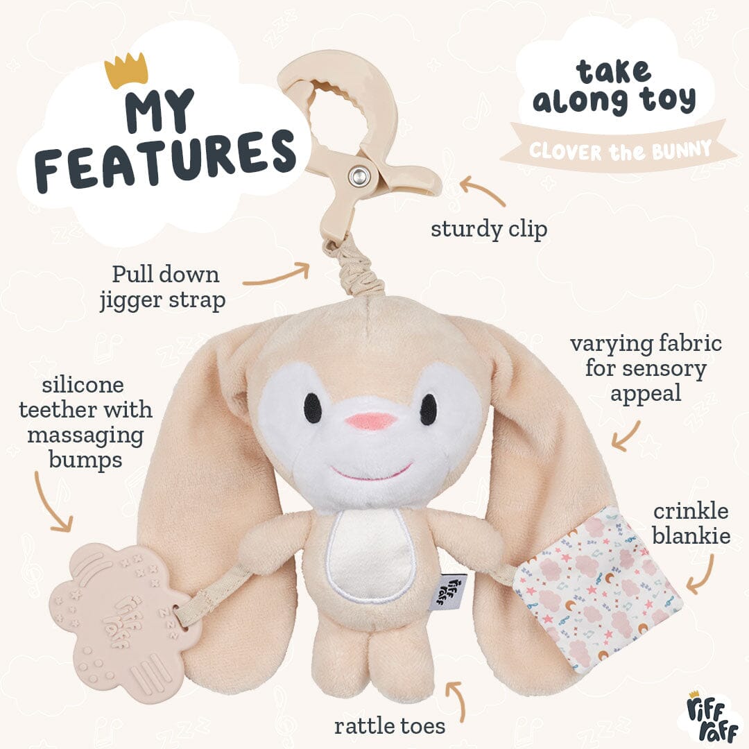 Sensory Pram Toy - Clover The Bunny – Riff Raff Baby AU