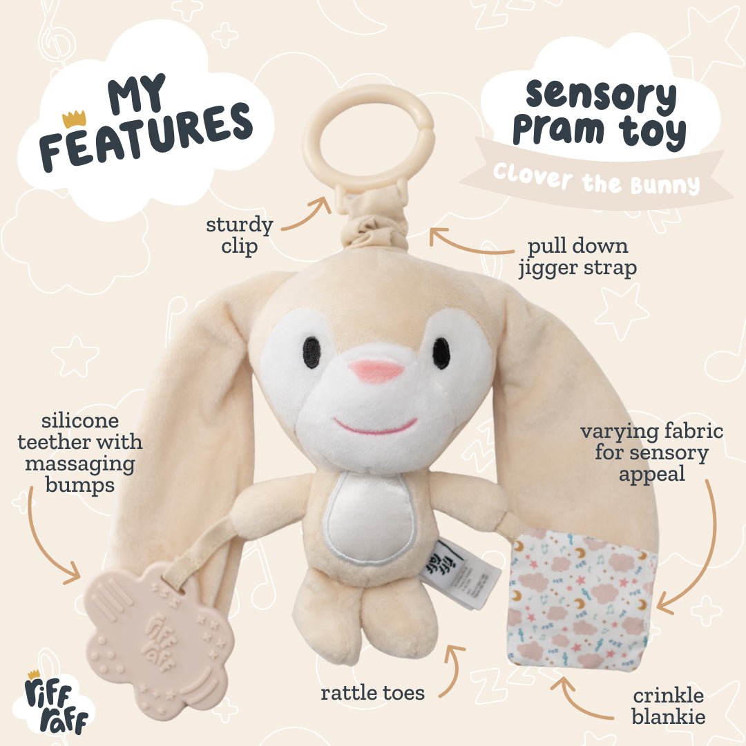 Sensory Pram Toy - Clover The Bunny – Riff Raff Baby AU
