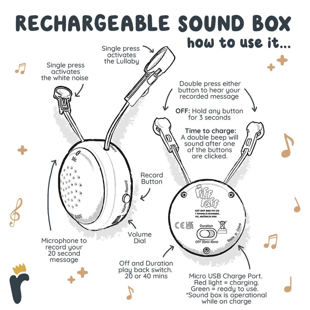 
                  
                    Spare Soundbox (Rechargable) Riff Raff & Co Sleep Toys 
                  
                